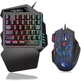 Einhändige mechanische Gaming-Tastatur und -Maus, 35 Tasten, Einhand-mechanische Mini-Gaming-Tastatur, angepasste LED-Hintergrundbeleuchtung, ergonomischer Game-Controller mit 1,5 m Linie für