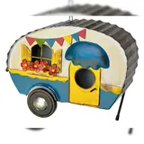 DanDiBo Ambiente DanDiBo Vogelhaus zum Aufhängen Metall Deko Wohnwagen Wetterfest 96254 Nistkasten Futterstation für Vögel Shabby mit Kette Caravan Camper Balkon