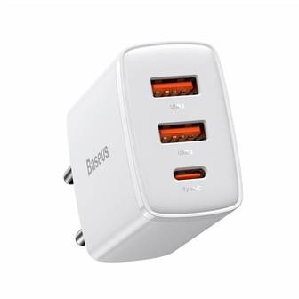Baseus Compact Schnellladegerät 2x USB / USB Type C 30W 3A Power Delivery Quick Charge weiß (CCXJ-E02)