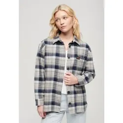 Superdry für Damen. W4010452A Marinekariertes Flanell-Überhemd (S), Lässig, Baumwolle, Langarm, Bio-Baumwolle, Nachhaltig