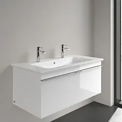 Villeroy und Boch Venticello Möbel-Waschtisch 4104AKRW 100x50cm, stone white C-plus, 2 Hahnlöcher, mit Überlauf