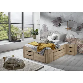 RELITA Stauraumbett Noah 140 x 200 cm, mit Rolllattenrost, 5 Bettschubladen und Federkernmatratze, Ausf. Eiche Artisan Dekor