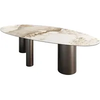 DeLife Esstisch Edge Oval 280x130 Keramik Minas Melange Weiß-Beige