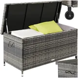 tectake® Poly Rattan Auflagenbox wetterfest, abschließbare Box mit Deckel, outdoor Aufbewahrungskiste mit Innentasche, Kissenbox 270L, rollbar, für Garten, Terrasse, Balkonmöbel - grau