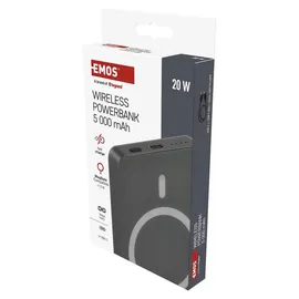 EMOS Powerbank WI 522, 5000 mAh MagSafe mit Passthrough und Wireless-Charging, USB-C-Ausgang inkl. Kabel, für iPhone, iPad, Smartwatch, grau, B0555GY - Grau