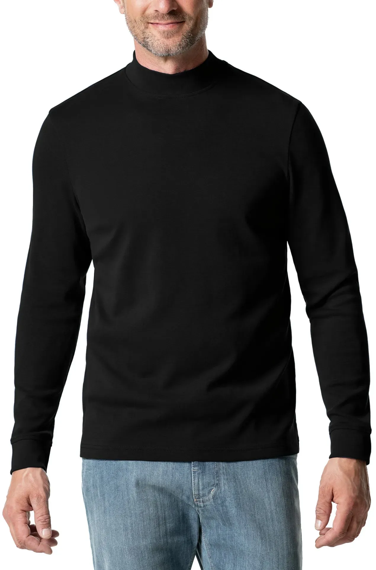 Walbusch Herren Langarm-Shirt Stehkragen Schwarz