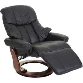Robas Lund Relaxsessel Calgary 2, Fernsehsessel Sessel, Echtleder 150kg belastbar ~ schwarz, Walnuss-Optik