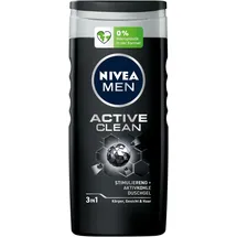 NIVEA Men Active Clean Duschgel (250 ml), pH-hautneutrale Pflegedusche mit maskulinem Duft, Männer Duschgel mit Aktivkohle für Körper, Gesicht und Haar