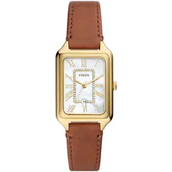 Quarzuhr FOSSIL "RAQUEL", braun, Armbanduhren, Damen, Armbanduhr, Damenuhr, Perlmutt-Zifferblatt, Datum, Lederarmband