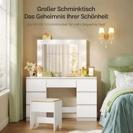 Woltu Schminktisch mit LED-Beleuchtung, einstellbare Helligkeit, Weiß - Weiß