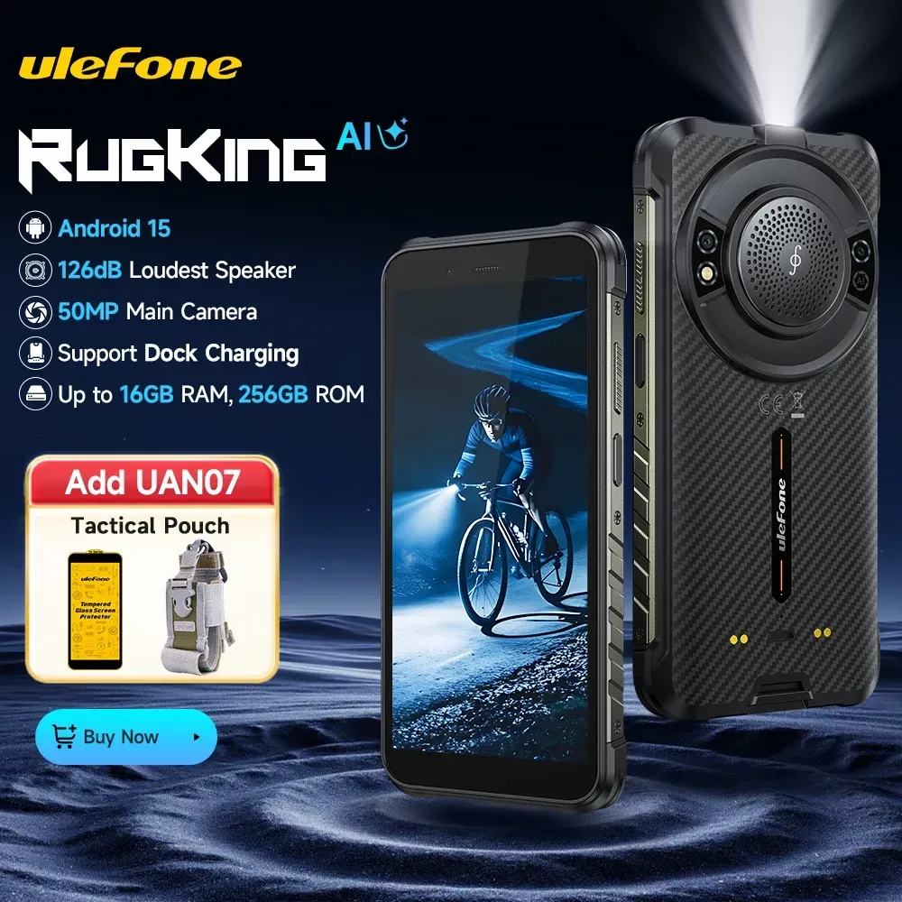【2025 NEU】 Ulefone RugKing 4G Robustes Telefon Android 15 Bis zu 16 GB + 256 GB Wasserdichtes Smartphone 9600 mAh 50 MP Kamera NFC Globale Version