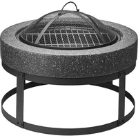 Gartenfreude Fire Pit mit Grillfunktion aus Metall, 50,5x50,5x37 cm, mit Grillrost und Feuerhaken, schwarz