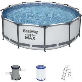 BESTWAY Steel Pro Max Frame Pool  Set 366 x 100 cm lichtgrau inkl. Filterpumpe