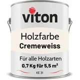 Viton Holzfarbe - 0,7 Kg Creme Holzlack Seidenmatt - Wetterschutzfarbe für Außen - 3in1 Grundierung & Deckfarbe - Profi-Holzschutzlack - KE31 - RAL 9001 Cremeweiss