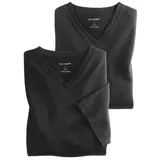 Olymp T-Shirt Casual (Packung, 2-tlg., 2er) mit Ton-in-Ton Logostickerei am Ärmel schwarz M (48/50)