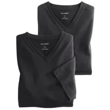 Olymp T-Shirt Casual (Packung, 2-tlg., 2er) mit Ton-in-Ton Logostickerei am Ärmel schwarz M (48/50)