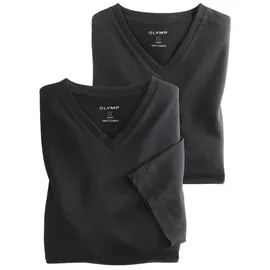 Olymp T-Shirt Casual (Packung, 2-tlg., 2er) mit Ton-in-Ton Logostickerei am Ärmel schwarz M (48/50)