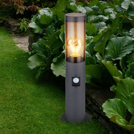 GLOBO Außenbeleuchtung Standleuchte Sockelleuchte rauch anthrazit Außen mit Bewegungsmelder Garten Stehlampe, Metall Kunststoff, 1x E27, DxH 7,6x45 cm, 2er Set