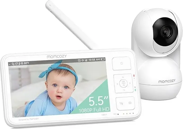 Momcozy Babyüberwachungskamera, 14 cm 1080P, wandmontierbar, ohne WiFi, Infrarot, 5800 mAh Akku, Gegensprechfunktion, Fotofunktion, 500 m