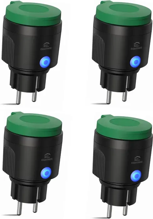 EIGHTREE WLAN Steckdose Outdoor IP44, Zeitschaltuhr Außenbereich, Aussensteckdose Wasserdicht mit Strommessung, Kompatibel mit Alexa, Google Home und SmartThings & Sprachsteuerung, 4er Packs