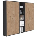 BMG Möbel Aktenschrank Büromöbel Office Edition 10 (Aktenschrank Regal Set, besteht aus 2x Aktenschrank und 1x Regal) mit viel Stauraum, abschließbar braun