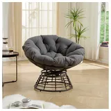 BBWL Sofa 360° Drehbar, ergonomischer Rattan Sessel mit dickem Kissen, Papasan Schaukelstuhl für Wohnzimmer Schlafzimmer Lesen Braun grau