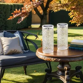 Marrakesch Orient & Mediterran Interior 2er Set Orientalische Solarlaterne Solar Laterne Windlicht Noum Weiss