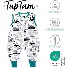 TupTam Sommerschlafsack Baby mit Beinen Leichter Schlafsack Baby Sommer 0.5 TOG, OEKO-TEX, Farbe: Bagger/Grün, Größe: 80-86 - 80-86