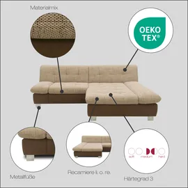 DOMO collection Ecksofa 100031 234x157 cm, kompakt, komfortabel & bequem, L-Form, whlw. mit Bettfunktion und Armteilverstellung grau|schwarz
