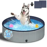 Bamda Hundepool – Faltbarer Pool 100x30, 2026 Verbesserte 5mm PP-Platte und Verdickter Boden, Tragbare Rutschfestes Hundeplanschbecken für Große Mittelgroß Kleine, Ideal für Innen & Außen (Grau)