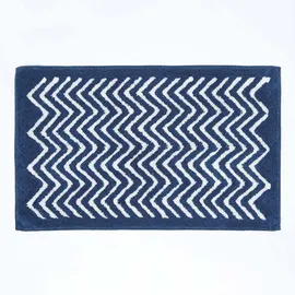 Homescapes Badematte mit Chevron Muster 100% Baumwolle, Dunkelblau und weiß