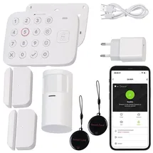 VisorTech 6-teiliges WLAN-Alarmanlagen-Set mit 3 Sensoren, 2 RFID-Schlüssel
