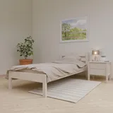 ESTADESIGN Set aus Massivholz Bett und Lattenrost – FSC-zertifiziertes Birkenholz, Stabil, Langlebig und Einfach zu Montieren, Skandinavisches Design für Moderne Schlafzimmer (Halbweiß, 120x200 cm)