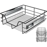 KESSER® Teleskopschublade 2er Set 50cm Schrankbreite verchromt aus Edelstahl Schubladeneinsatz für Küchenschrank Korbauszug Schrankauszug, Schwarz