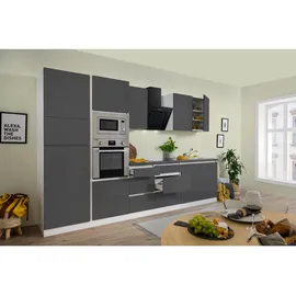 Respekta Küchenzeile Premium 335 cm Grau Hochglanz-Weiß