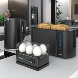 Arendo Frühstücks-Set Wasserkocher 1,5l, 4-Scheiben Toaster, 6er Eierkocher, Schwarz