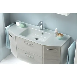 Saphir Waschtisch »Quickset Waschplatz inkl. Glaswaschtisch, 112 cm breit, 2 Türen«, Unterschrank mit Waschbecken, inkl. Türdämpfer, Griffe Chrom Glanz weiß
