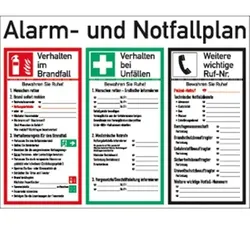 Schild Alarm- und Notfallplan ISO 7010, Kunststoff, 620x480 mm
