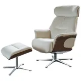 KAWOLA Sessel TOSAR Relaxsessel drehbar Velvet cremeweiß mit Hocker