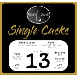 Secret Dark Lowlands - 13 Jahre - 1st Fill Oloroso Sherry Cask - Simple Sample Single Casks inkl. 2cl Sample