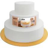 MCE-Commerce A3995994 - Styroporform, 3 Ablagen, Durchmesser 10/15/20 cm, Höhe 15 cm, Boden für goldene Kuchen, Geburtstagstorte, Torte, weiße Farbe, Durchmesser 20 cm, Weiss