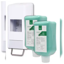 Blanc HYGIENIC Softflaschenspender 2.000 ml + 2x 2L-Vakuumflaschen Handreinigungspaste viskose, Titan Basis pH-neutral