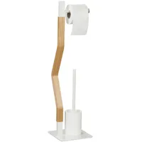 Relaxdays Wc-Garnitur, Mehrfarbig, Metall, Holzwerkstoff, Kunststoff, 20x76x20 cm, weiß/natur