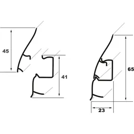 Lemal Sockelleisten Sparpaket, PVC 65x23mm - Fußleisten mit Kabelkanal - (56 Meter 0108 Holzoptik hellgrau) Laminatleiste Kabelführung Vinyl - Weiß