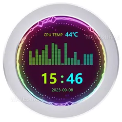 Waveshare 2,1 USB-Monitor: Wasserkühlungsanzeige, Musikspektrumanalyse, 480x480, USB-C, Silber