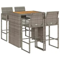 vidaXL 5-tlg. Gartenbar-Set ohne Kissen Grau Poly Rattan Akazie