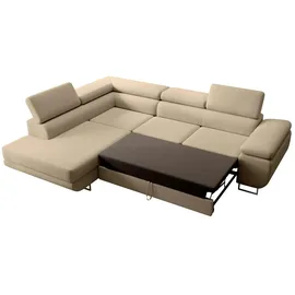 Selsey Ecksofa mit Schlaffunktion, Bettkasten, Ottomane links, Veloursbezug Beige ¦ Maße (cm): B: 275 H: 90