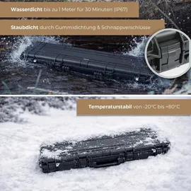 HMF Outdoor Transportkoffer ODK200, Wasserdichter IP67 Hartschalenkoffer mit Rasterschaumstoff, 135 x 41 x 15,5 cm, Schwarz
