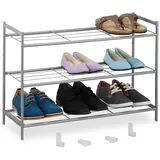 Relaxdays Metall Schuhregal, 3 Ebenen, erweiterbar, Flur Schuhgestell HBT 50 x 70 x 26 cm, 9 Paar Schuhe, offen, silber