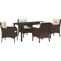 vidaXL 5-teiliger Garten-Ess-Set mit Kissen Braun Poly Rattan
